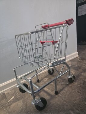 Melissa & Doug Chrome Toy Shopping Cart with Red Accents
